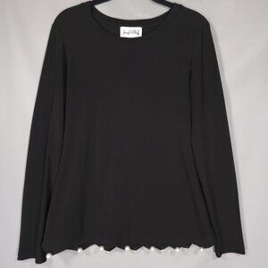 Joseph‎ Ribkoff Black Knit Long Sleeve Scallop Hem Pearl Silky Knit Top Size 8